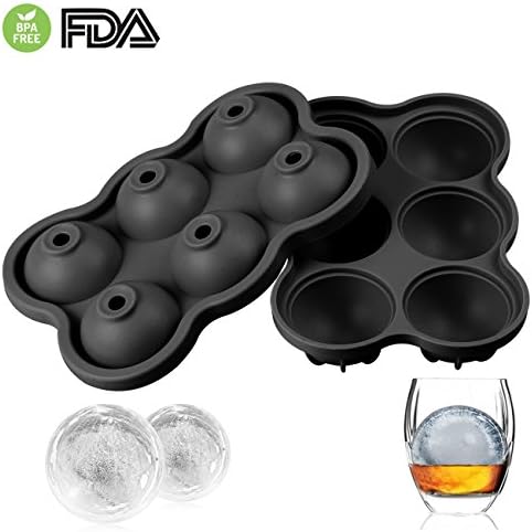 Ice Ball Maker Mold, Ice Cube Trays Silicone, Sphere Round Ice Molds with Lid, Easy Release Ice Cube Mold for Whiskey, Cocktail, Beverages by Alrigon, BPA Free, Black