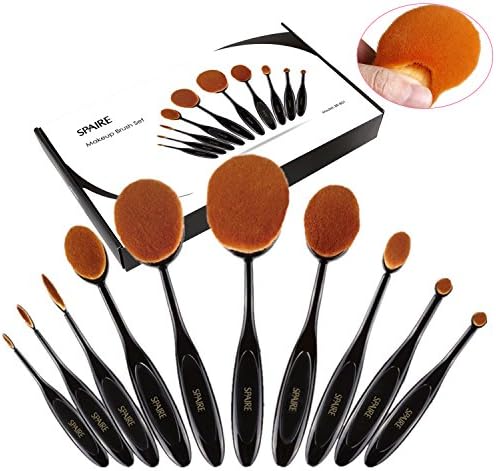 Makeup Brush Set 10 Pieces Spaire Professional Oval Makeup Brushes with Super Soft Dense Bristles 90 Degree Bending Grip Refined Gift Box