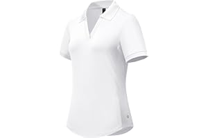 MIER V-Neck Polo Shirts for Women Short Sleeve UPF 50+ Sun Protection Golf Tennis Active Stretch Collared Shirt Tops, Dry Fit