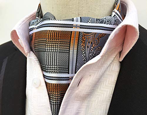MOHSLEE Men's Grey Plaid Ascot Jacquard Woven Gift Cravat Ties Pocket Square Set - Thumbnail 2