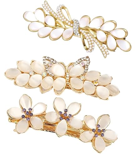 3 Barrettes à Cheveux élégantes Avec Perles Et Strass - Pour Mariage, Fête, Occasion Spéciale - Métal Et Perles