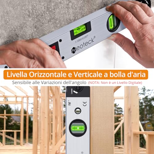 Neoteck 400 mm Digital Angle Finder 0 ~ 225 ° Digital Inclinometer LCD Backlit Digital Angle Ruler with Portable Bag Digital Angle Detector for Industrial Applications Work-White