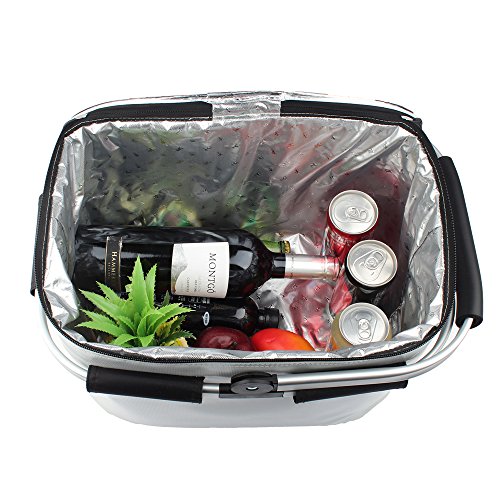 YONOVO 32 L Folding Picnic Basket Insulated Cooler Bag for Family Gathering Camping Travel BBQ (Ivory)