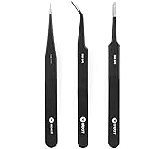 iFixit Precision Tweezers Set - Extra Fine, Angled, Blunt Tips for Electronics, Hobby, Industrial, Professional, Craft