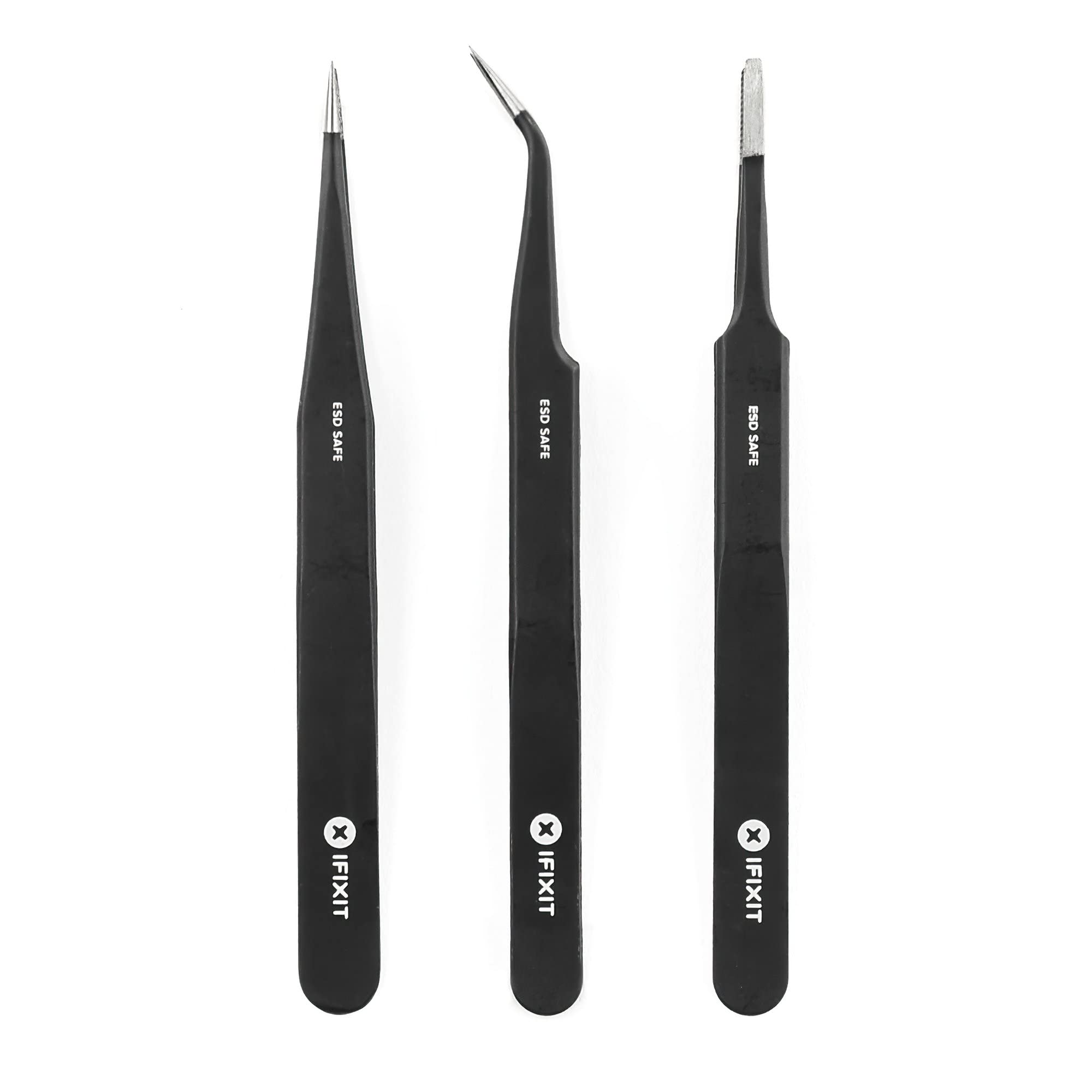 iFixit Precision Tweezers Set, Precision Repair Set with 3 Antistatic Tweezers to Repair Electronic Devices Such as Smartphone, Tablet, PS4, PC