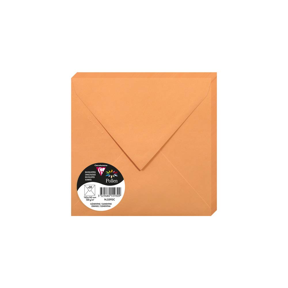 Clairefontaine 5593C Pack of 20 Gummed Envelopes Square Format 16.5x16.5cm 120g/m² Colour Orange Invitation Events Correspondence Range Pollen Premium Paper — image 1