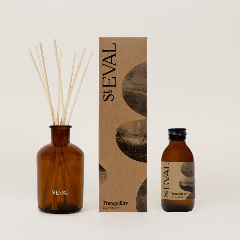 St Eval Reed Diffuser Gift Set - Diffuser, Refill and Reeds | Refreshing Aromatic Room Scent | Made in Cornwall | Scented Oil Reed Diffuser Refill | Ideal for Home and Office (Tranquility)