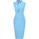 MUXXN Women's Retro 50s Vintage Tie Neck Sleeveless Bodycon Formal Cocktail Pencil Dress with Pocket