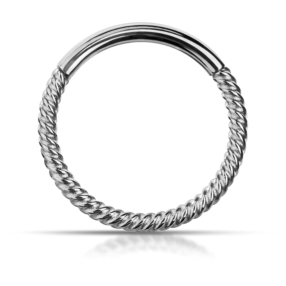 AZARIO LONDON 16 Gauge (1.2mm) - 8mm Diameter Continue Twisted Rope 316L Surgical Steel Hinged Segment Ring- Septum Clicker- Ear Cartilage Hoop- Huggie Earring - Lip Ring Body Jewellery