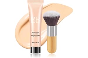 CAKAILA BB Cream Skin Tinted Foundation Makeup,Concealer Full Coverage Lightweight Matte Foundation with Brush,Evens Skin Tone,Oil Control Cover Flaws,Natural Finish for All Skin Types,Vegan - Light Skin