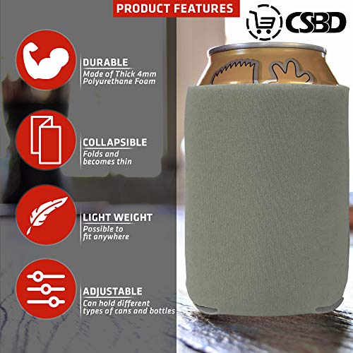 CSBD Beer Can Coolers Sleeves, Soft Insulated Reusable Drink Caddies for Water Bottles or Soda, Collapsible Blank DIY Customizable for Parties, Events or Weddings, Bulk (25, Gray) - Thumbnail 2