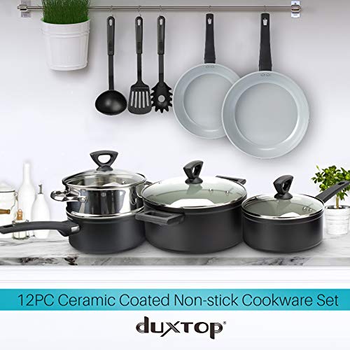 Duxtop 12Piece Nonstick Cookware Set, Dishwasher Oven Safe Ceramic