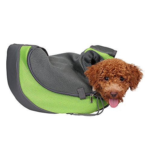 CISNO Small Pet Dog Cat Kitty Carry Carrier Outdoor Travel Oxford Single Shoulder Bag Sling (M, Green)