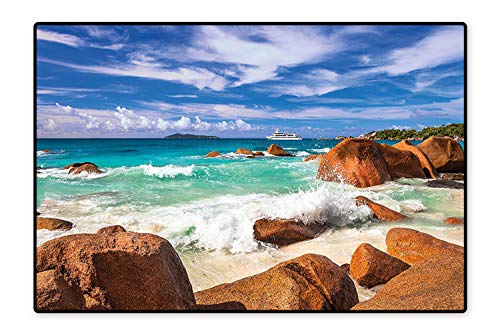 Perfect Kitchen Area Rug Exotic Rocky Coast with Wave Seychelles Island Paradise Beach Scenery Cinnamon Blue Turquoise for Home and Office 6'6" x8'