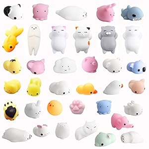 Monqi 36Pcs Squishys Kawaii Juguetes Pegajosos Oso Panda Gato de Silicona Animales Squishies (Multicolor)
