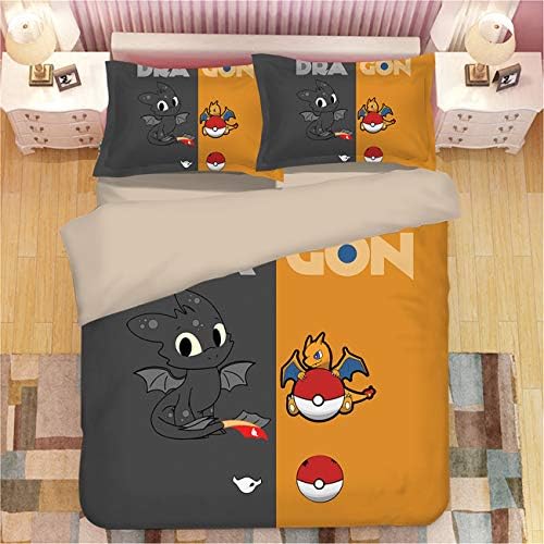 AMTAN 3D How to Train Your Dragon Duvet Cover Set Movie How to Train Your Dragon 3 Bedding Set 100% Microfiber Teen Bed Set 3pcs 1 Duvet Cover 2 Pillowcase King Queen/Full Twin Size