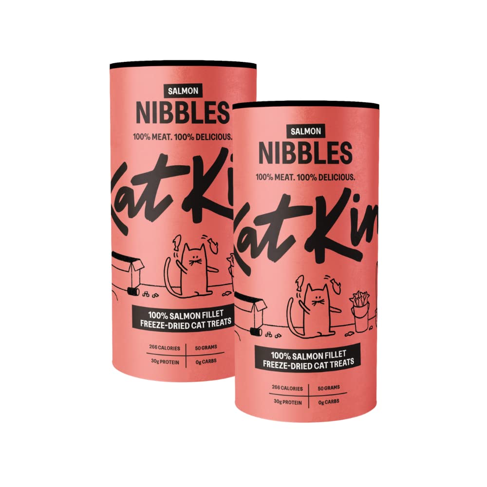 KatKin Salmon Nibbles (Pack of 2): 100% Fillet Freeze-Dried Cat Treats 50g - Fresh and Delicious for Cats and Kittens, Made in the UK