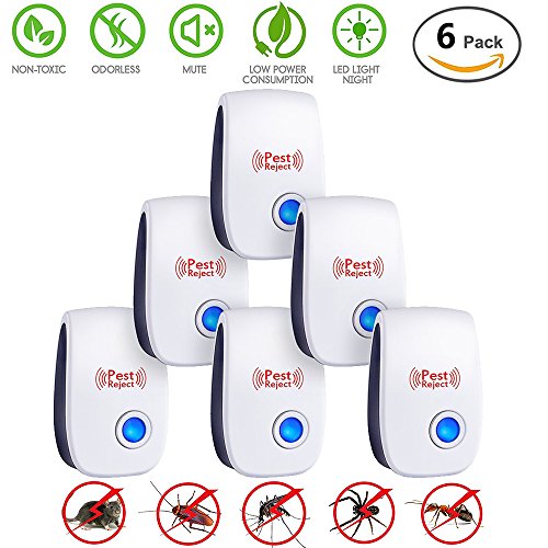 [2018 UPGRADED] Ultrasonic Pest Repeller- Electronic Mice Repellent Plug In for Insect Mice, Mouse, Bed Bugs,Flea,Fly,Spiders, Mosquitoes, Roaches, Ants, Eco-Friendly,Humans&Pets Safe-[6-Pack]