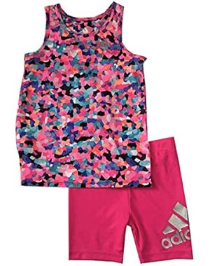 Toddler Girls Two Piece Tank Top and Bike Shorts Set Hot Pink Multi Size 4T