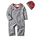 3Pcs Baby Boys Long Sleeve Stripe Romper Overalls Clothing Set with Hat (18-24 Months) Grey