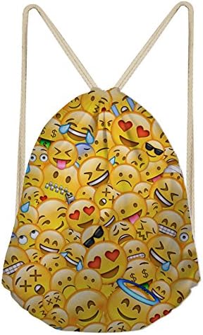 Sannovo Emoji Drawstring Backpack Bag for Birthday Cute Assorted Emoticon sack