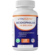 Vitamatic Acidophilus Probiotic 10 Billion CFU, 5X Potency, 120 Tablets | Supports Digestive Health*, Gut Flora Balance &amp; Intestinal Wellness*, Gluten Free, Made in USA