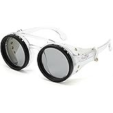 Minedmh Adjustable Tint Steampunk Sunglasses – ND Filter, UV400 Polarized – Retro Round Shades, Leather Side Shields