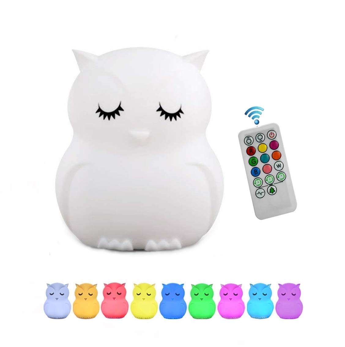 Tianhaixing Owl Night Light for Kids, Rechargeable LED Bedside Lamp for Children, 9 Changing Color Silicone Nursery Lamp for Breastfeeding, Eyes Caring, Tap Adjustable Brightness & Colors