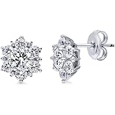 BERRICLE Sterling Silver Rose/Yellow Gold Flashed CZ Small/Large Stud Earrings for Women, Trendy Minimalist Simulated Diamond Cubic Zirconia Earrings - Statement Halo, Art Deco, Flower Designs