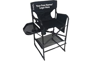 Tuscany Pro Portable Professional Tall Directors Chair with Side Tray - Custom Name/Logo Imprinted - 29 Inch Seat Height - for Salons, Makeup Artist, Hairstylist - Foldable Design