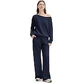 SUUKSESS Women 2 Piece Lounge Matching Set Off Shoulder Sweatshirt Wide Leg Sweatpant