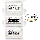 Authentic Japanese 100% Organic Cotton By InnoVaper - 30, 90, 150 Sheets Unbleached And Untreated Grown Free of Pesticides and Chemical Fertilizers (Pack of 3 - 90 Sheets Total)