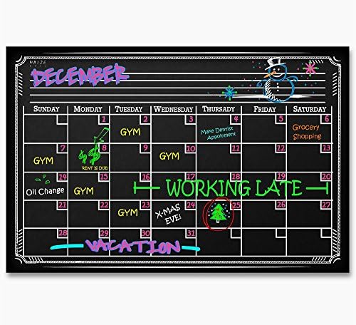 Magnetic Refrigerator Calendar Dry Erase Black Chalkboard Board Design | Monthly for Kitchen Fridge| Use w/ Wet Wipe Fluorescent or Neon Markers …
