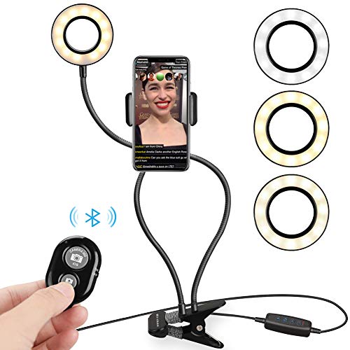 WEIHAO Selfie Ring Light with Cell Phone Holder Stand for Live Stream and Makeup Including Selfie Remote Shutter, Lazy Bracket with Flexible Arms for iPhone Android Smartphone - Thumbnail 7