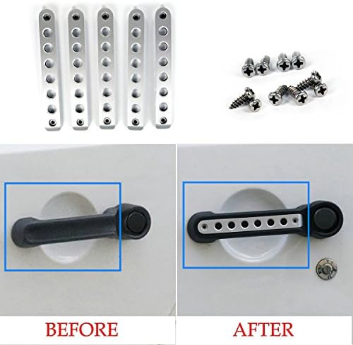 POMAR Door Handle Inserts Front Rear Aluminum Grab Handle Cover Trim for Jeep Wrangler JK &amp; Unlimited Accessories 2007-2016 (Silver)