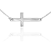 .925 Sterling Silver Sideways Cross Pendant Necklace - Choose Chain Length, 18”-22”