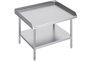 VEVOR Stainless Steel Work Table, 30 x 36 x 26 Inch Commercial Food Prep Worktable, 3-Sided Backsplash Heavy Duty Prep Worktable, Metal Work Table with Adjustable Height for Restaurant Home Hotel
