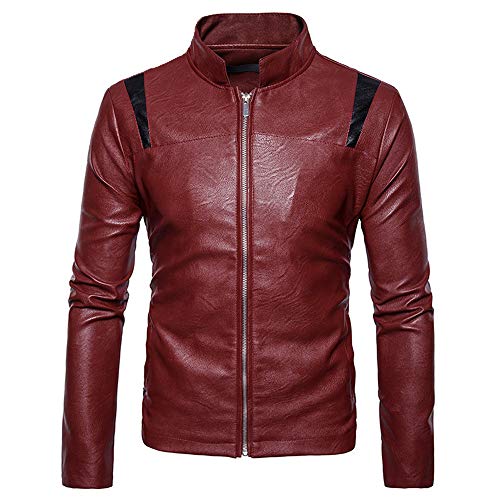 Men's Jacket, Shybuy Mens Slim Fit Classic Faux Leather Varsity Baseball Bomber Motorcycle Biker Jacket (Red, S)