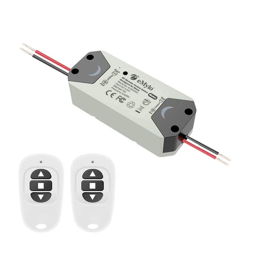 Photo 1 of eMylo Smart RF Motor Controller Switch Relay Wireless Remote Control Switch 12V Motor Switch 433Mhz for Rolling Door, Electric Curtains/Locks, Water Pump, DC 5V-24V with 2 Transmitters ?1 Pack?