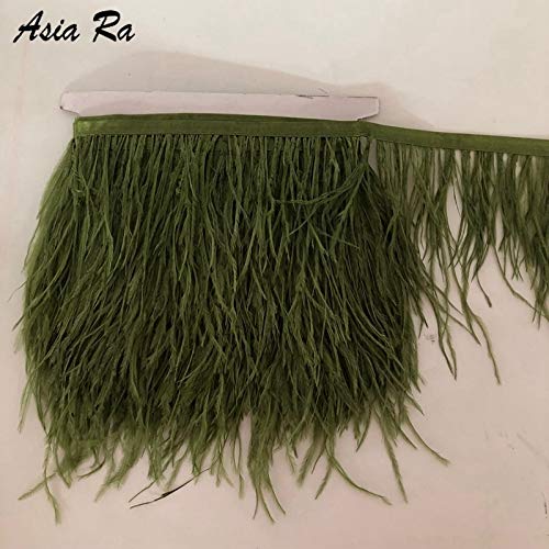 Maslin Pack of 10meter Army Green Ostrich Feather Trims 8-10cm 3-4inch Feather Fringes Trimming Satin Ribbon Laces Belts Wedding Decor. - (Color: Light Purple)