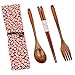 Startostar 5-piece Portable Natural Wooden Tableware Set with Travel Pouch for Dining or Camping (Fork, Spoon, and Chopsticks)