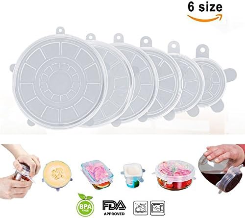 Silicone Stretch Lids with Hang Holes, 6pcs Reusable and Expandable Silicone Lids, Storage Covers to Fit Various Sizes Containers,Bowl covers for Keeping Food Fresh