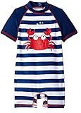 Wippette Baby Boys Stripes Crab One Piece Rash Guard Swimsuit with Snaps, Navy, 18 Months