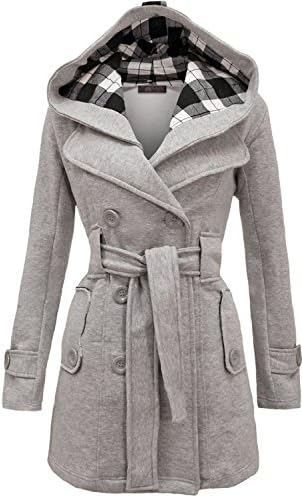 Geben Women's Winter Warm Fleece Check Hooded Double Breast Coat Jacket