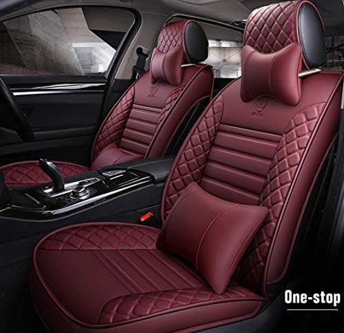 9pcs Full Set PU Leather Front and Rear Seat Cover Anti-Slip Deluxe Automotive Cushions Seat Universal Fit 5 Seats Vehicles Cars SUV, Black,Red