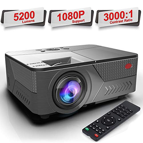 Pansonite Portable Projector with 5200 Lux  and 30,000 Hour Lamp Life,Video Projector Full HD 1080P and Max.200” Display Supported, Compatible with HDMI/VGA/AV/ USB for iPhone& Android