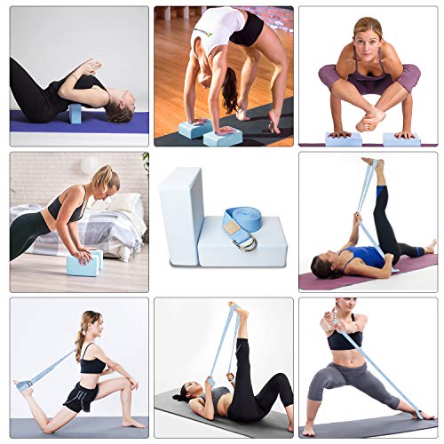 SZOCOOL-Yoga-Block-2-Pack-9x6x4-and-with-Metal-D-Ring-Yoga-StrapHigh-Density-EVA-Foam-Block-to-Support-and-Improve-Poses-Flexibility-Soft-Non-Slip-Surface-for-Yoga