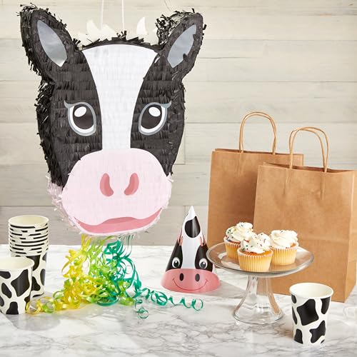 BLUE PANDA Pull String Cow Pinata for Farm Birthday Party Decorations - Baby Shower Supplies for both Boys & Girls - Cow Theme Pinata (Small, 16.5 x 13 x 3 Inch)