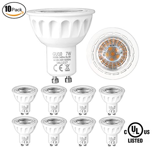 ( 10-Pack ) GU10 LED Bulb, SUNMEG LED Spotlight GU10 Base 7W Equivalent 60W, 35 Degree Beam Angles, 600 Lumen 3000K - Warm White Recessed Light