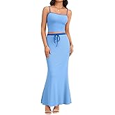 LYANER Women's 2 Piece Outfits Sleeveless Crop Top Cami and Drawstring Bodycon Maxi Skirt Set